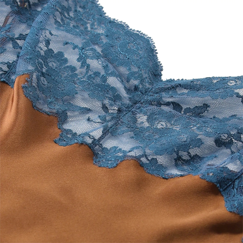 Saint Laurent Top Spitzen-Top aus Seidensatin braun(Image 3)
