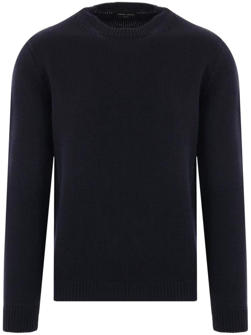Thumbnail - Roberto Collina - Merino Wool Crew Neck Sweater - Größe 54 - blue