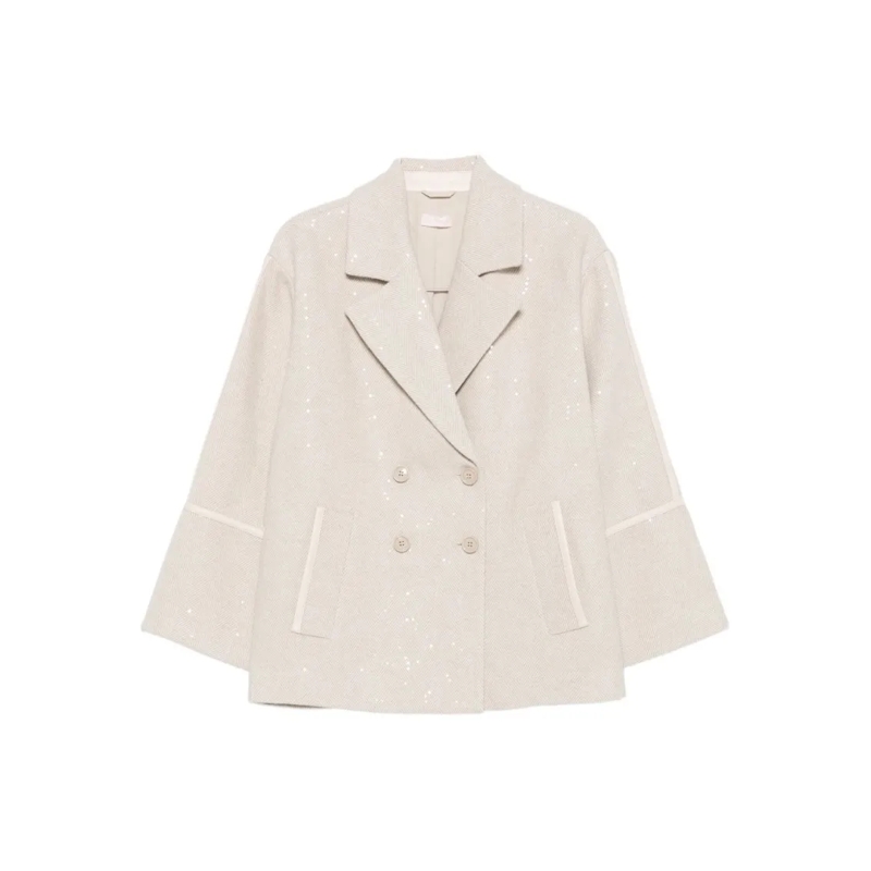 LIU JO Manteau d'hiver Short Double-Breasted Coat With Wide Lapel Neutrals