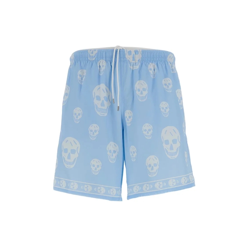 Alexander McQueen  Technical Fabric Swim Shorts With Iconic Skull Mot Blue