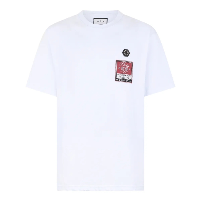 Philipp Plein T-Shirt Round Neck T-Shirt Tennis Society Label weiss