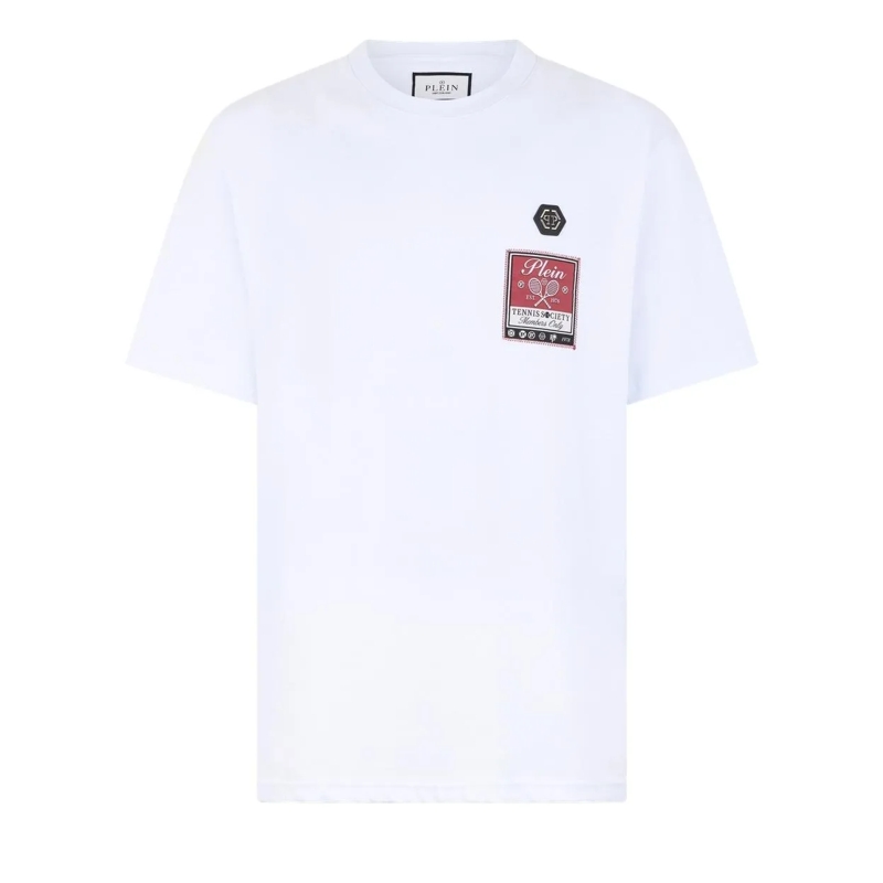 Philipp Plein T-Shirt Round Neck T-Shirt Tennis Society Label weiss