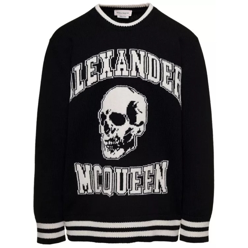 Alexander McQueen Black And White Crewneck Sweater With Skull Motif  Black 