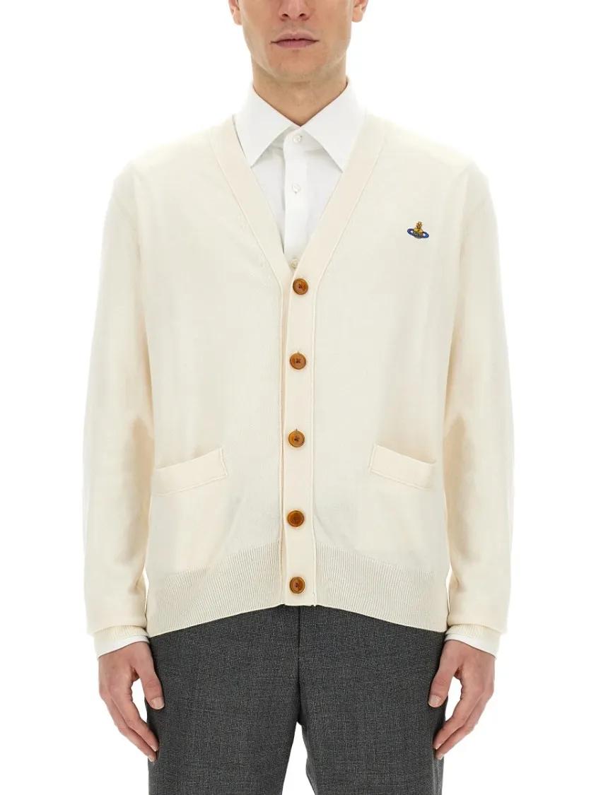 Thumbnail - Vivienne Westwood - V-Neck Cardigan With Subtle Logo Detailing - Größe L - beige