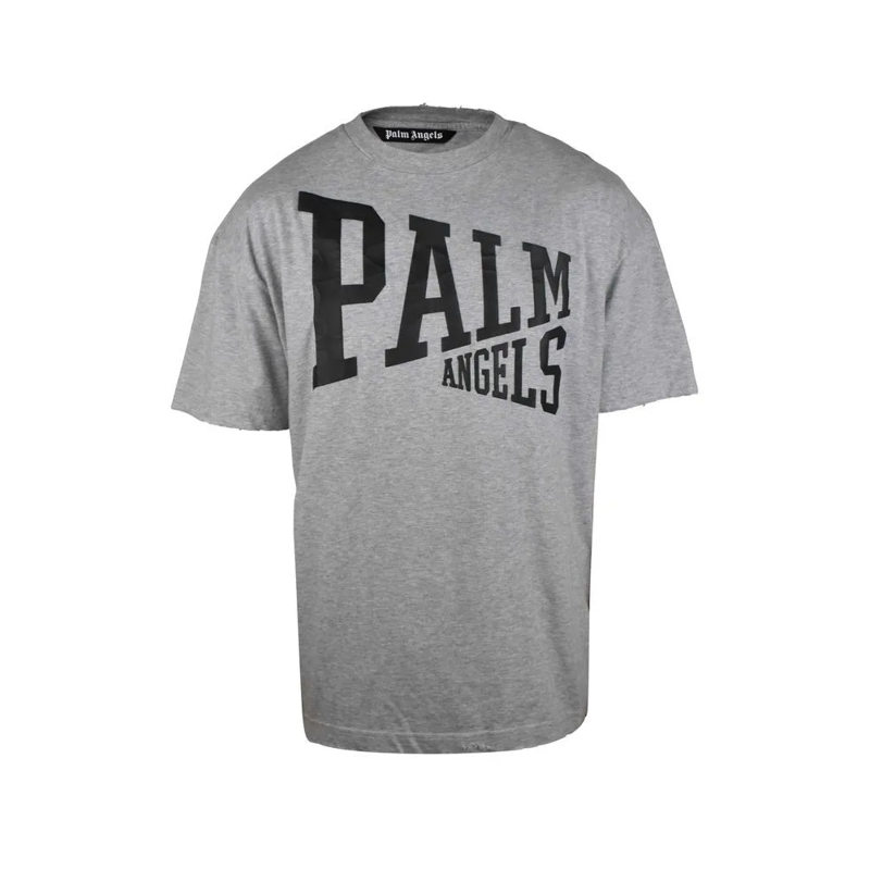 Palm Angels T-shirt Vintage-Inspired Grey Cotton T-Shirt With Cracked  Grey