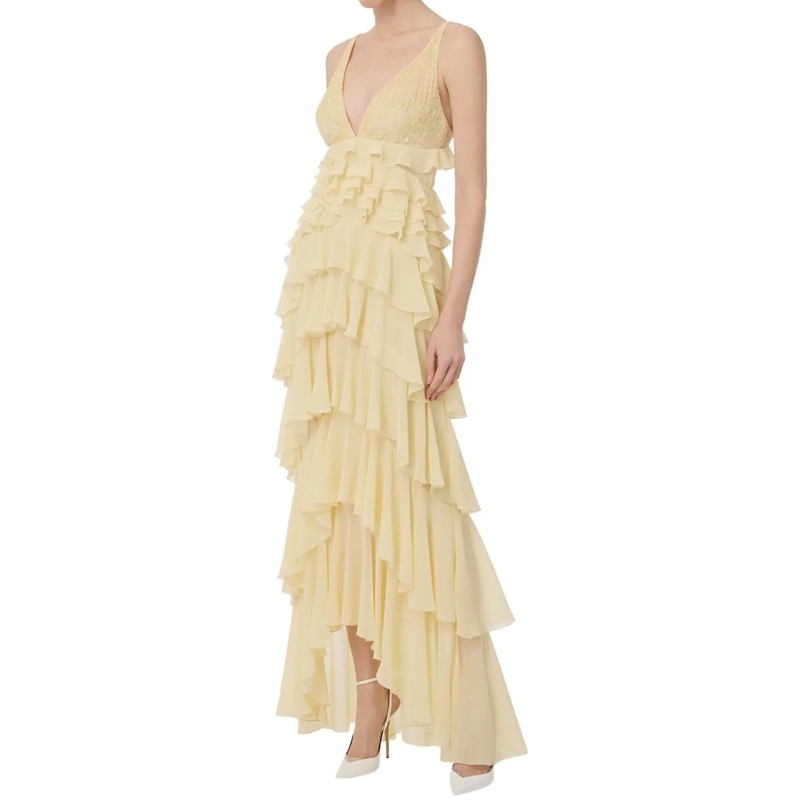 Elisabetta Franchi Robe midi Deep V-Neck Evening Dress Neutrals