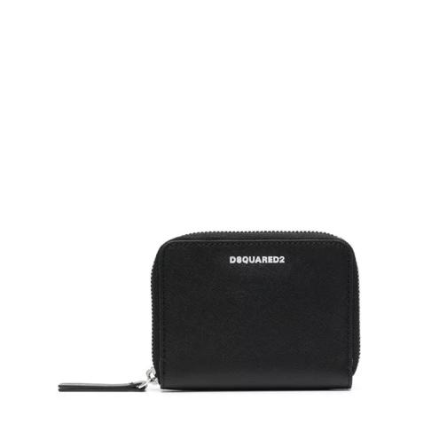 Dsquared2 Black Leather Logo-Stamp Zip-Around Wallet Black Portafoglio con cerniera