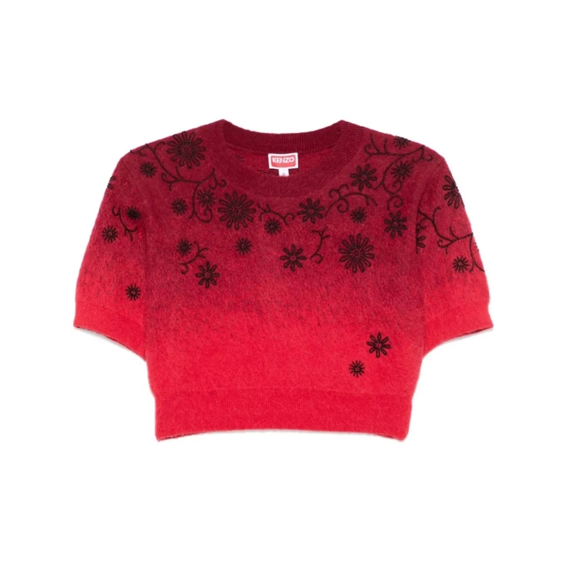 Kenzo T-shirt Cropped Crimson Knitted Top Red