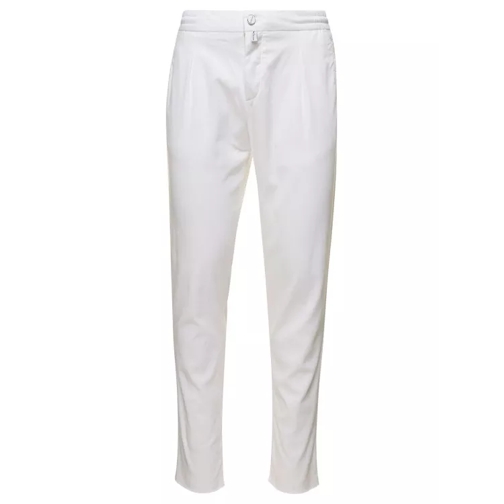 Kiton White Slim Trousers With Elasticated Waistband In  White Byxor