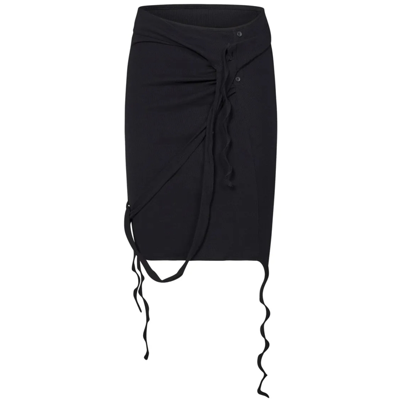 Ottolinger Midirok Black Ribbed Stretch Cotton Skirt Black