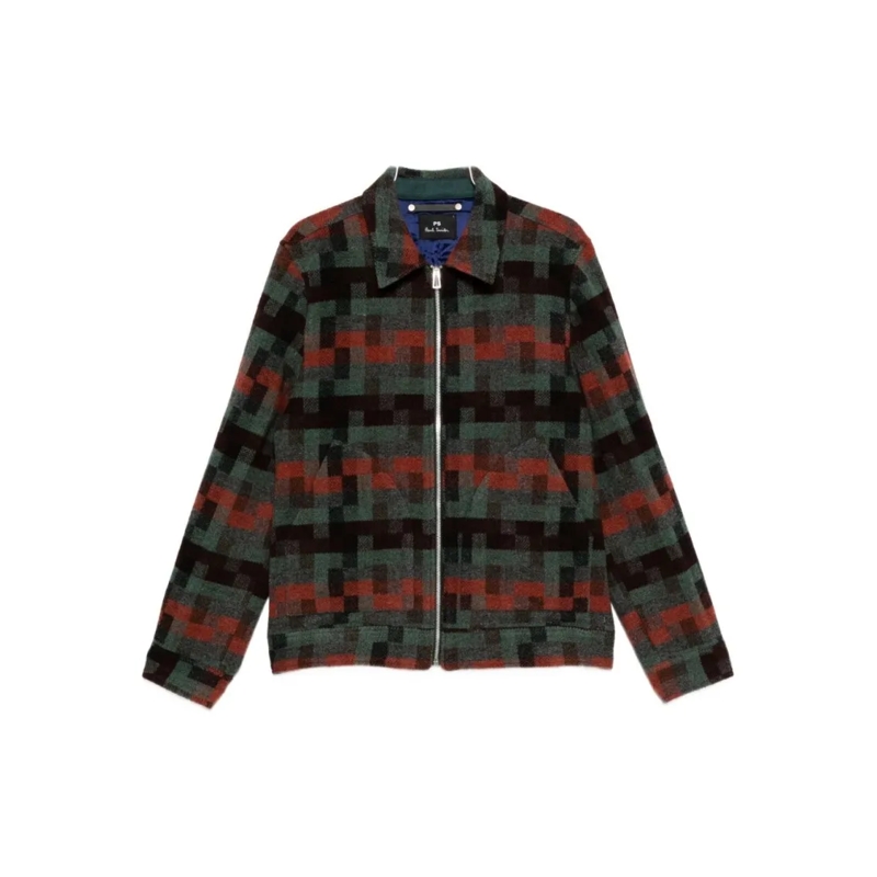 Paul Smith Doudoune Geometric Checkered Zip-Up Jacket Black