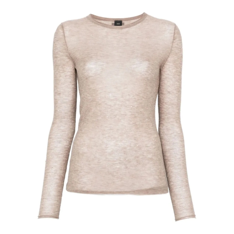Pinko Pull Beige Fitted Sweater With Round Neckline Neutrals