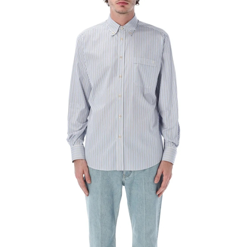 Valentino Garavani Overhemd Vertical Striped Cotton Shirt With Button-Down Col Blue