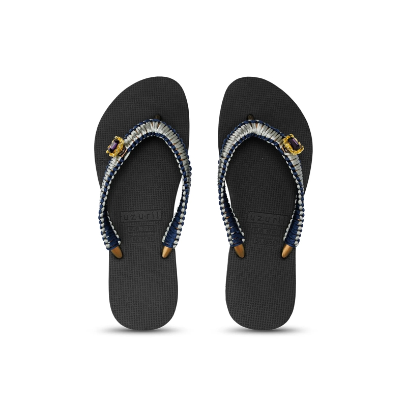 UZURII Flip Flops Zehentrenner Silver Macrame Switch schwarz