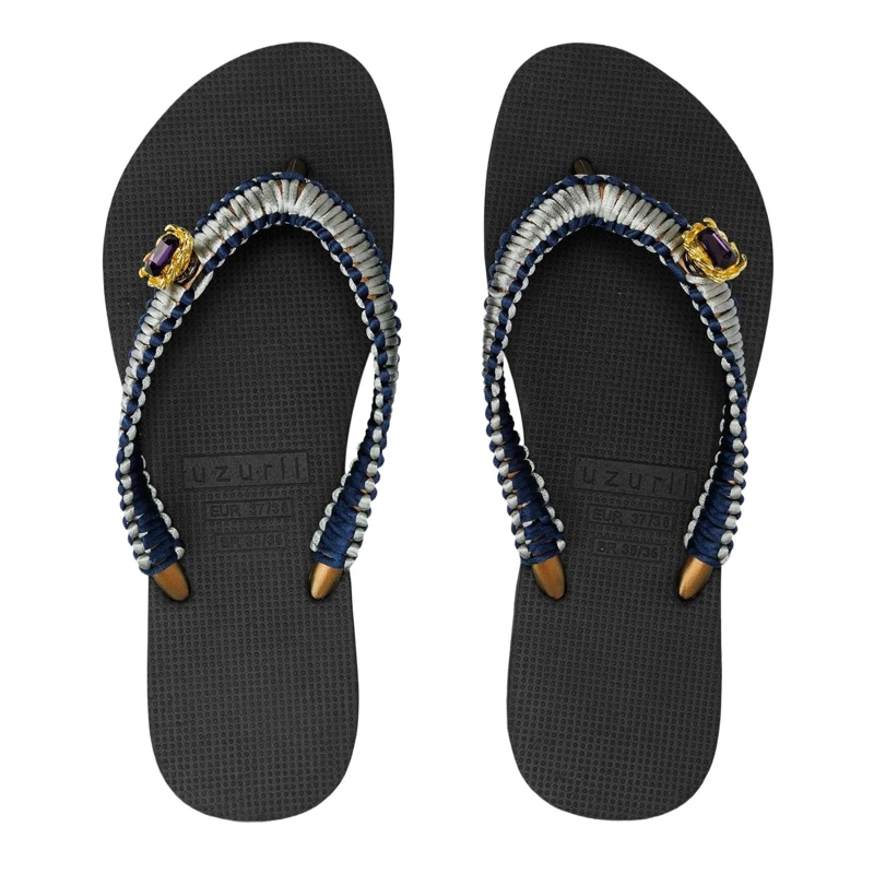 UZURII Flip Flops Zehentrenner Silver Macrame Switch schwarz(Image 4)