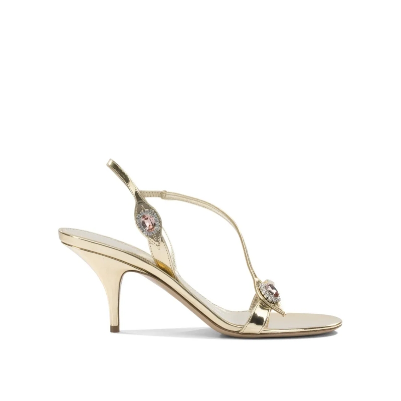Salvatore Ferragamo Sandales Metallic Leather Sandals With Jewel Embellishments Neutrals
