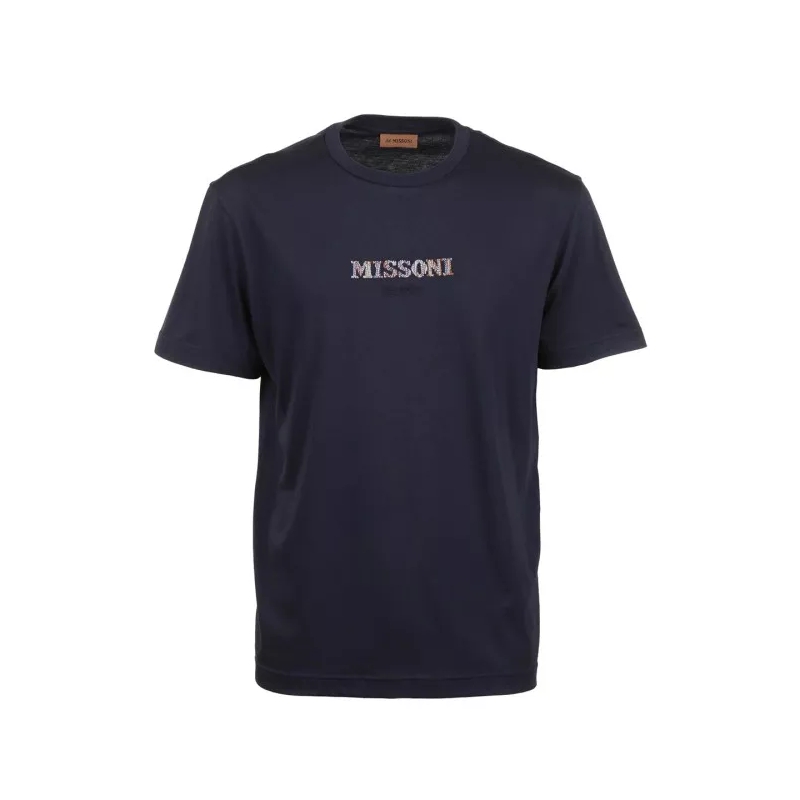Missoni  Blue Cotton Logo Embroidered T-Shirt Blue