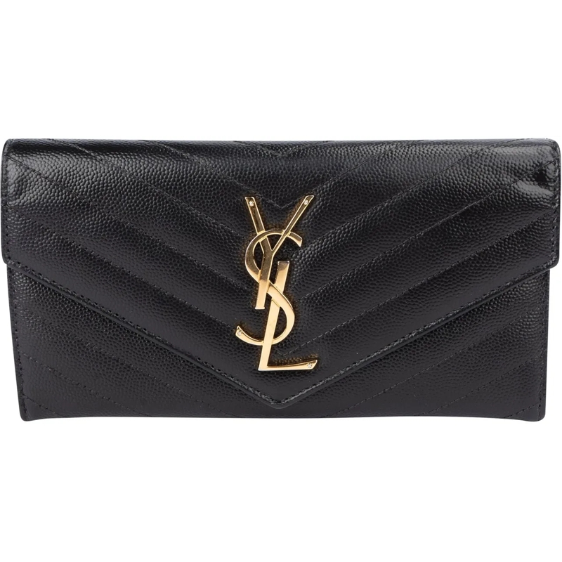 Saint Laurent Geldbörse Saint Laurent Black Chevron Caviar Leather Cassand schwarz