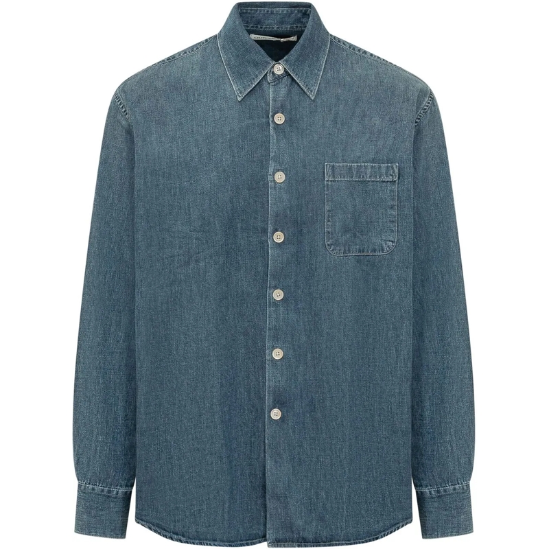 Our Legacy Legeres Oberteil Camicia Above con Colletto e Tasca blau