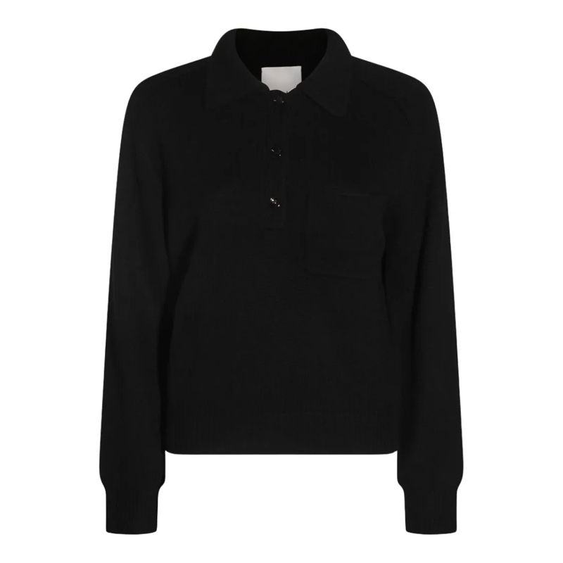 Allude Pullover Buttoned Placket Knit Sweater With Classic Collar Black