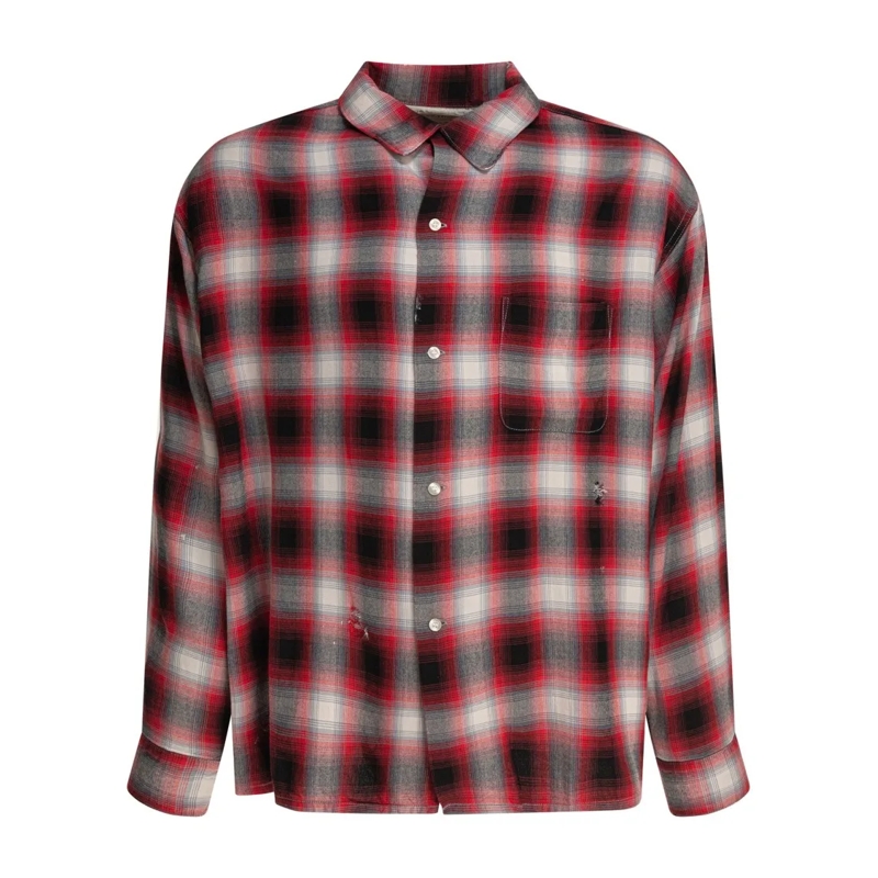 Saint Mxxxxxx Chemise Plaid Rayon Shirt With Distressed Details Pink