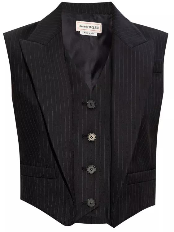 Alexander McQueen - Wool Pinstripe Gilet - Größe 42 - schwarz