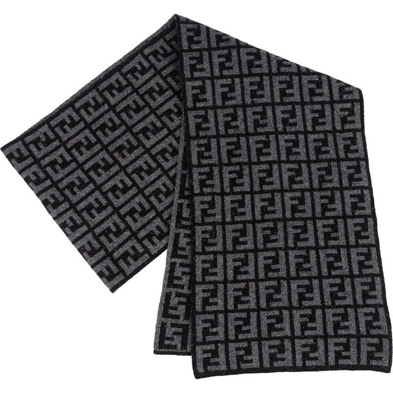 Fendi Écharpe en laine Fendi Wool Monogram FF Logo Schal Scarf schwarz