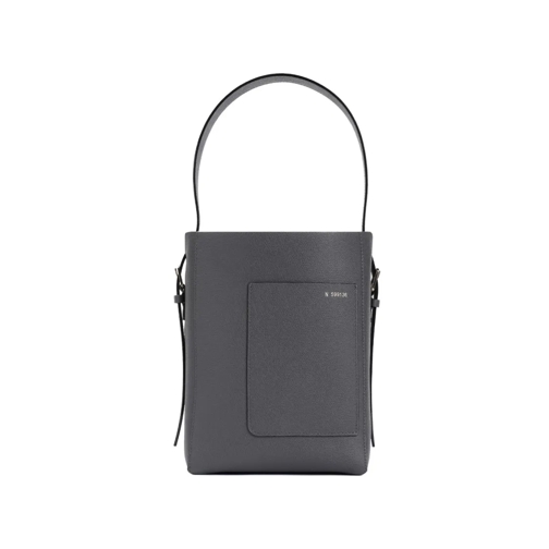 Valextra Dark Grey Grained Calf Leather Bucket Small With I Grey Crossbody Bag