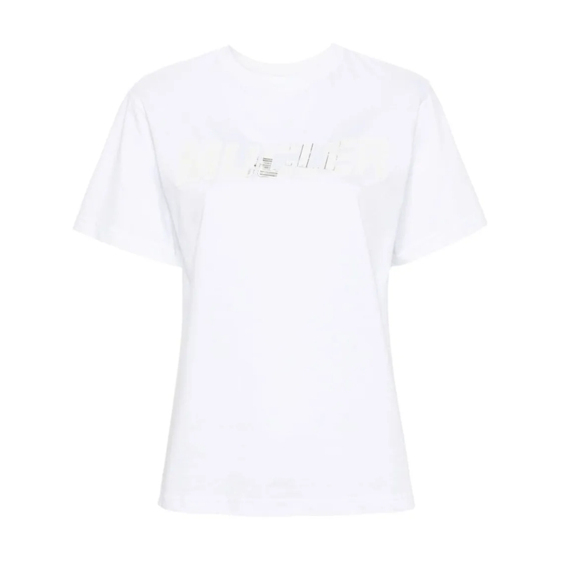 Mugler T-Shirt Textured Appliqué Logo White Cotton Jersey Top White