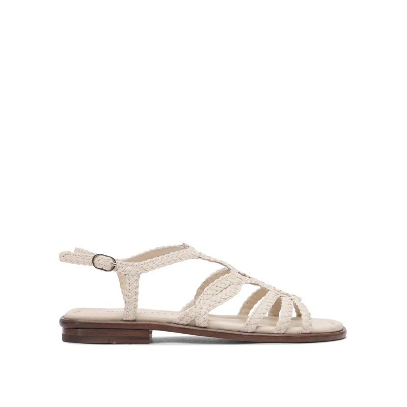 Pons Quintana Sandalen Braided Leather Sandals With Adjustable Ankle Stra Neutrals