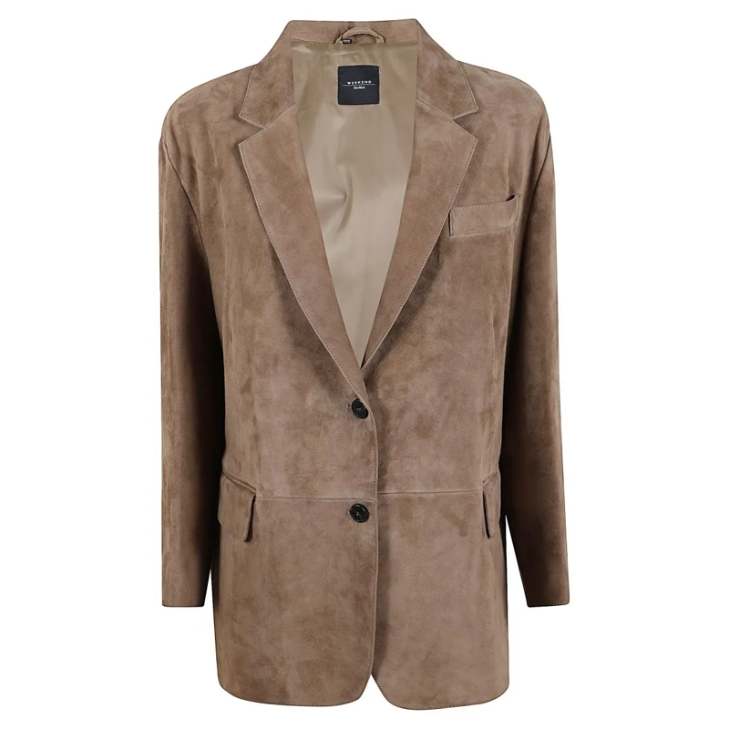 Max Mara Blazer Relaxed Leather Blazer With Classic Lapel Brown