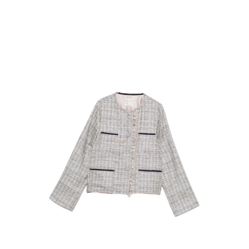 Forte Forte Overgangsjas Cropped Collarless Jacket In Light Textured Tweed Grey
