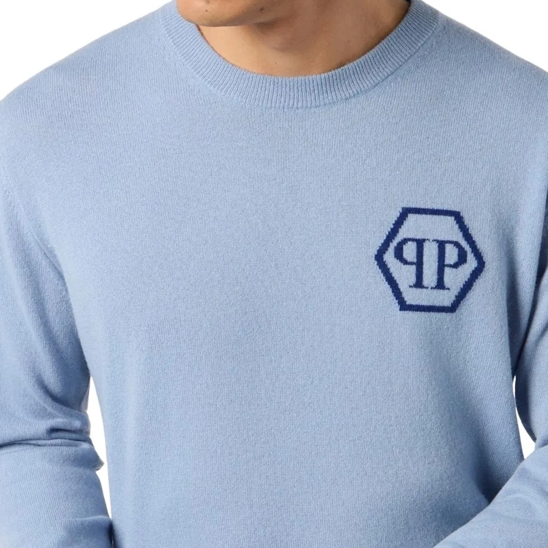 Philipp Plein Kaschmirpullover Cashmere Roundneck Pullover Jacquard Hexagon hell-blau(Image 5)