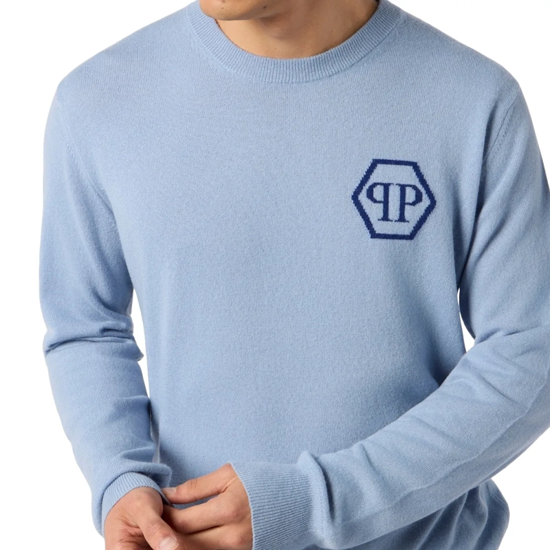 Philipp Plein  Cashmere Roundneck Pullover Jacquard Hexagon hell-blau(Image 5)