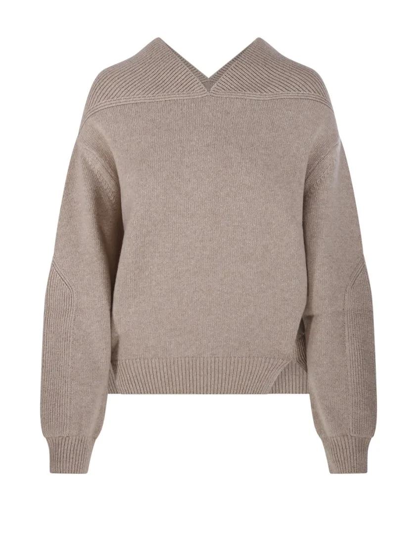 Thumbnail - Victoria Beckham - V-Neck Yoke Detail Jumper Sweater - Größe S - beige