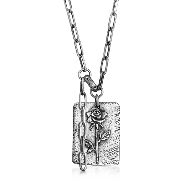 Haze & Glory Mittellange Halskette Halskette Vintage Rose Romantik 925 Silber oxidier silber
