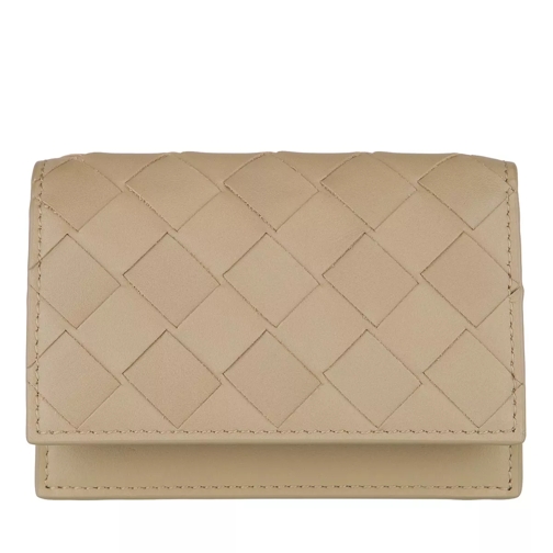 Bottega Veneta Woven Card Holder Leather Taupe Flap Wallet