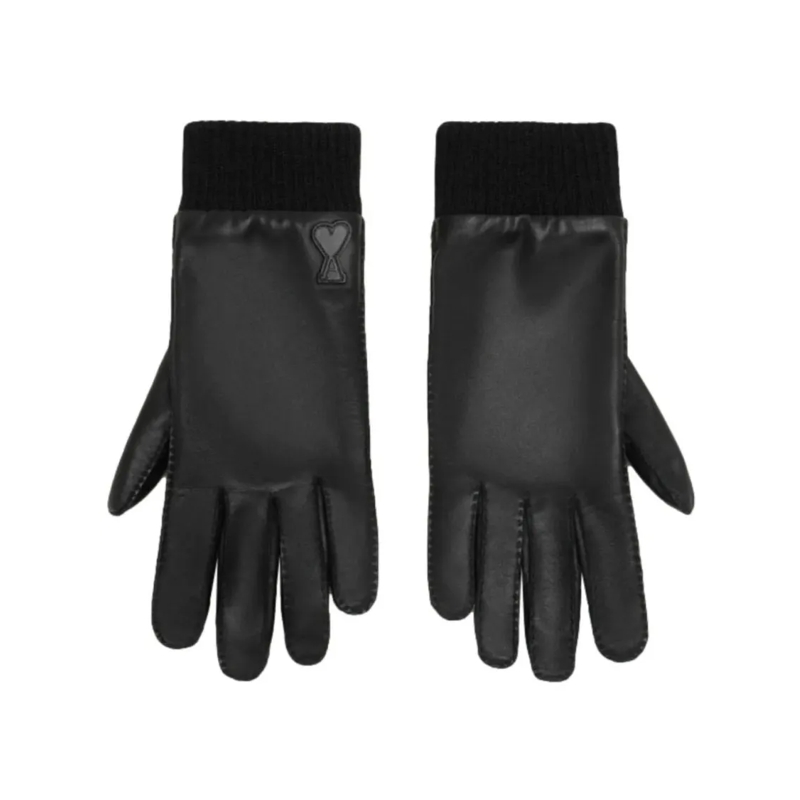 AMI Paris Gants Classic Black Sheep Leather Gloves Black