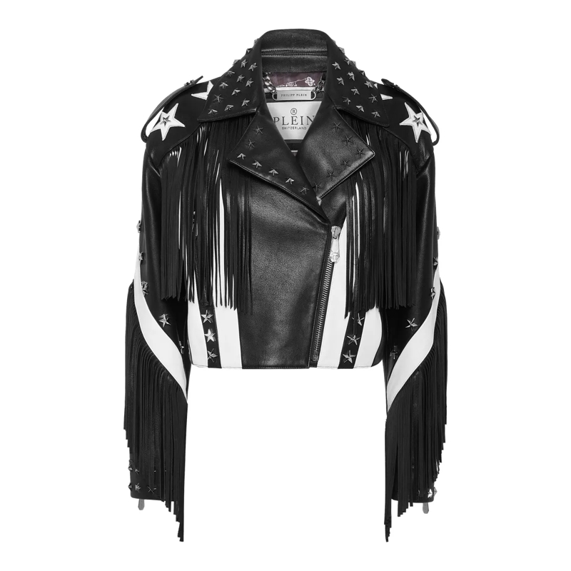 Philipp Plein Lederjacke Leder Biker schwarz
