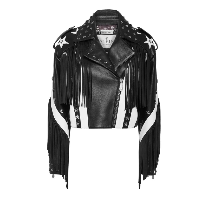 Philipp Plein Lederjacke Leder Biker schwarz