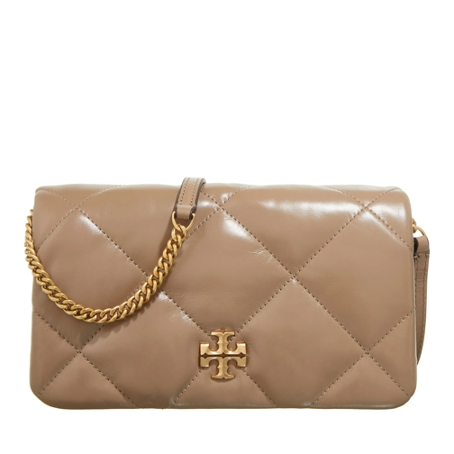 Tory Burch Kira Diamond Quilt Chain Wallet Taupe Oak Portemonnee Aan Een Ketting