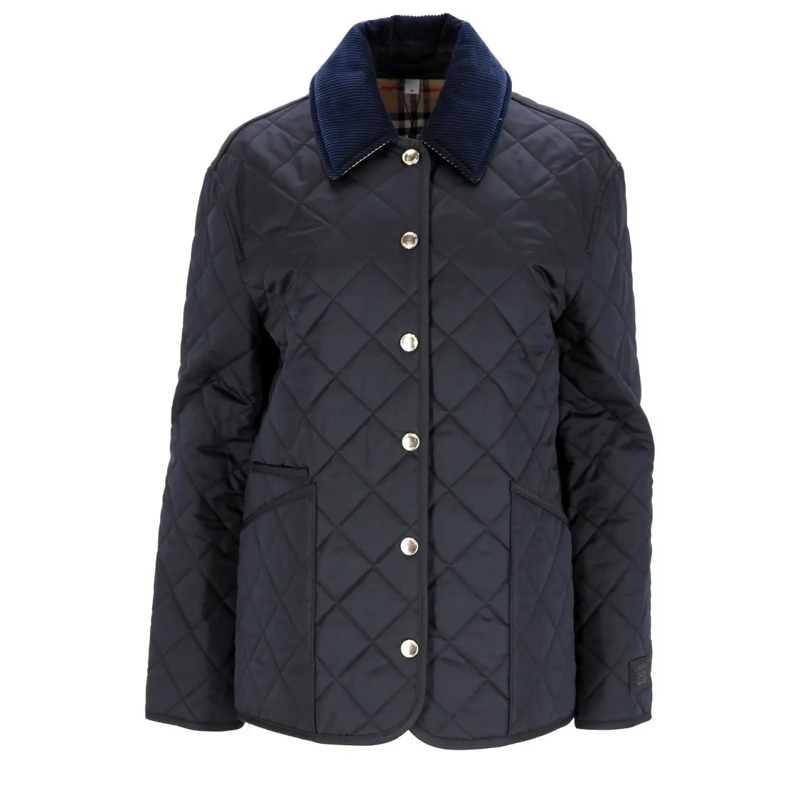Burberry Veste de transition Quilted Blue Jacket With Corduroy Collar And Signa Blue