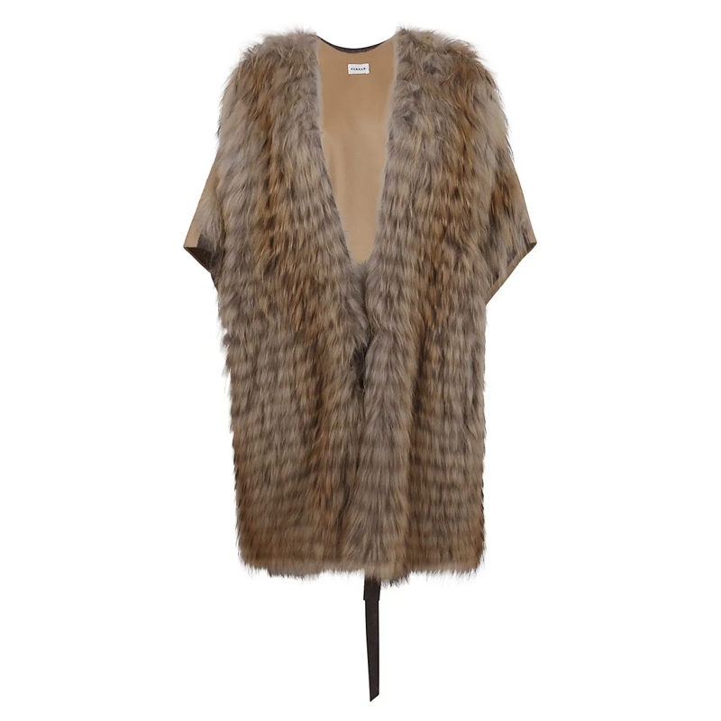 P.A.R.O.S.H. Manteau d'hiver Wool And Faux Fur Vest Brown