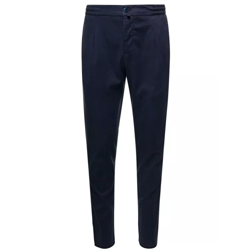Kiton Blue Slim Trousers With Elasticated Waistband In L Blue Byxor