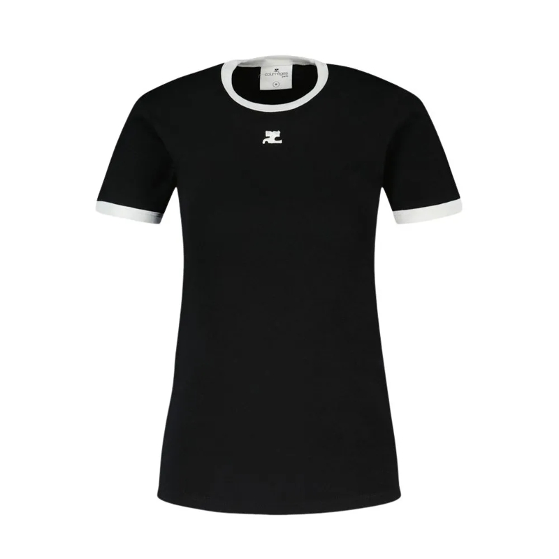 Courrèges T-Shirt Signature Contrast T-Shirt - Cotton - Black Schwarz