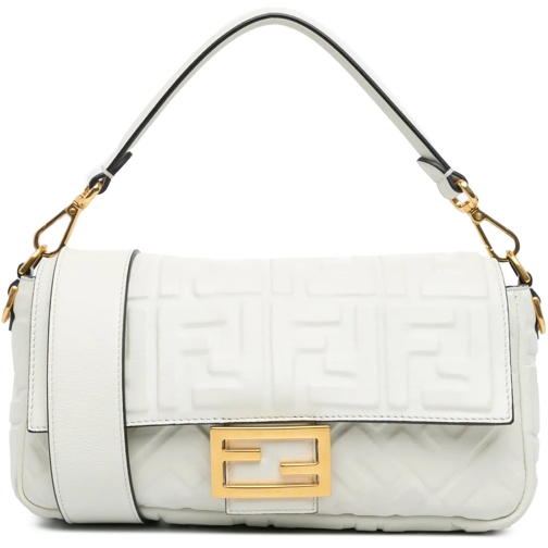 Fendi Tote 2021 Zucca Embossed Leather Baguette Satchel weiß