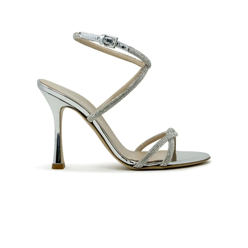 Ninalilou Sandalen Silver Leather Sandals With Swarovski Grey