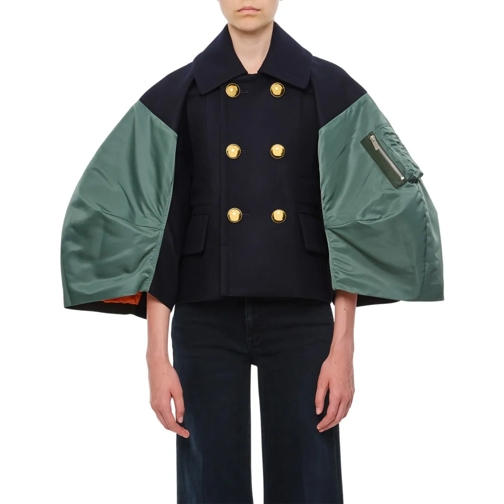 Sacai Overgangsjas Wool Melton X Nylon Twill Jacket Blue