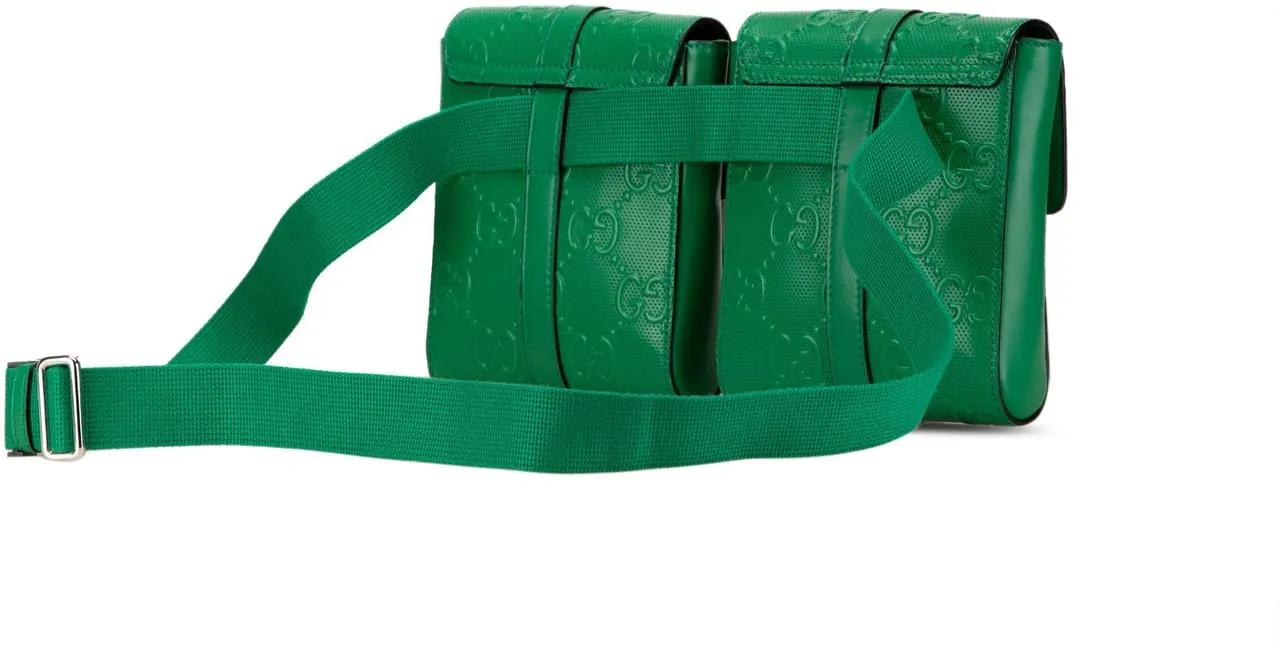 Gucci Heuptassen GG Embossed Perforated Double Belt Bag in groen
