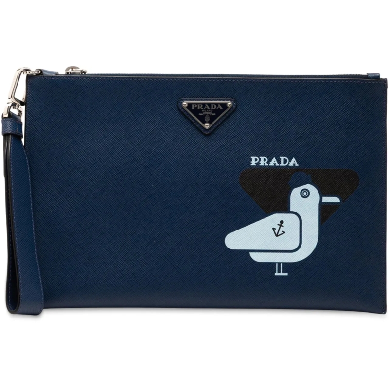 Prada Pochette Saffiano Seagull Print Clutch blau
